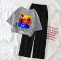 Summer Cozy Short Sleeve Tee with Flapper Trouser Combo for Women and Girls