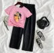 Summer Cozy Short Sleeve Tee with Flapper Trouser Combo for Women and Girls