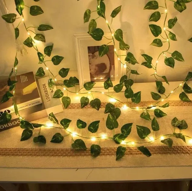 Artificial Plant Leaves with Fairy Lights – Battery Operated Money Plant Room Decoration