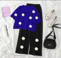 Summer Cozy Short Sleeve Tee with Flapper Trouser Combo for Women and Girls