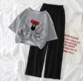 Summer Cozy Short Sleeve Tee with Flapper Trouser Combo for Women and Girls