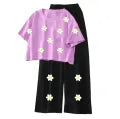 Summer Cozy Short Sleeve Tee with Flapper Trouser Combo for Women and Girls