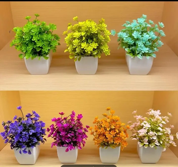 Pack of 8 Mini Plant Artificial Decoration Piece with pot Best for home & Office Decoration purpose