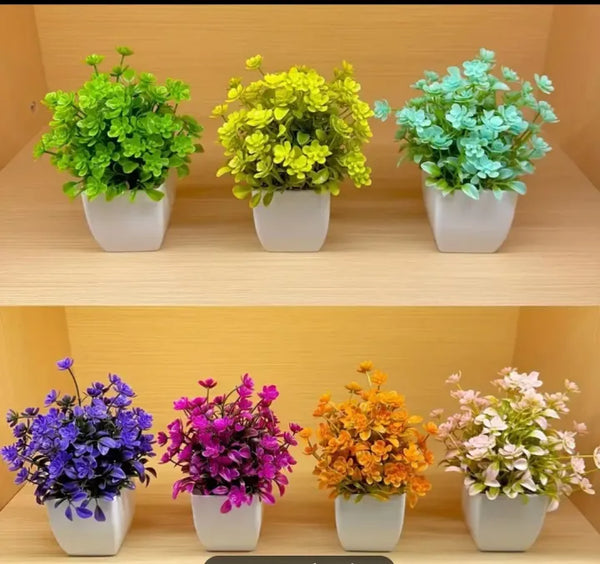 Pack of 8 Mini Plant Artificial Decoration Piece with pot Best for home & Office Decoration purpose
