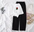 Summer Cozy Short Sleeve Tee with Flapper Trouser Combo for Women and Girls